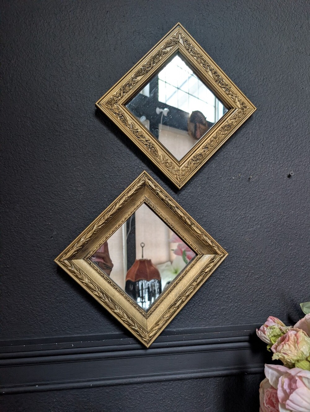 Gold Ornate, Set of 2, Square Wood/Mix Wall Mirrors Decor 9 x 9